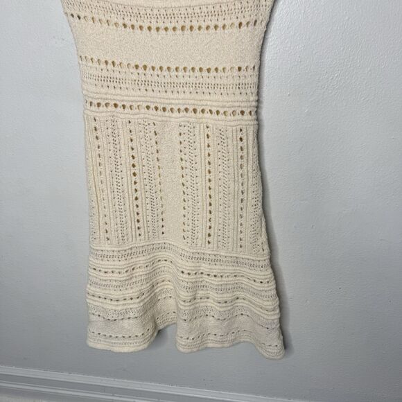 Zara Ivory Openwork Knit Dress Short Sleeve  Spring Fit & Flare Women’s Small - Picture 3 of 10